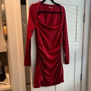Red Long Sleeve Ruched Mini Dress